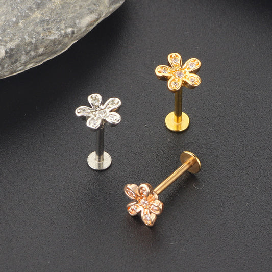 Women's Zircon Little Flower Ear Bone Screw Earrings