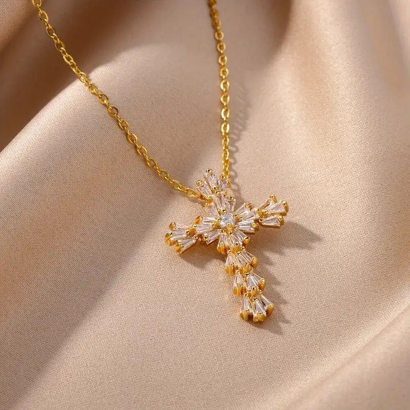 Women's Copper Micro Inlaid Zircon Cross Temperament Entry Pendants