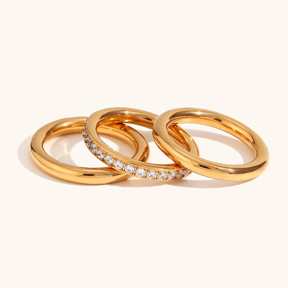 Women's Zircon Simple Three-piece Stainless Steel Gold Plated Light Luxury Ring