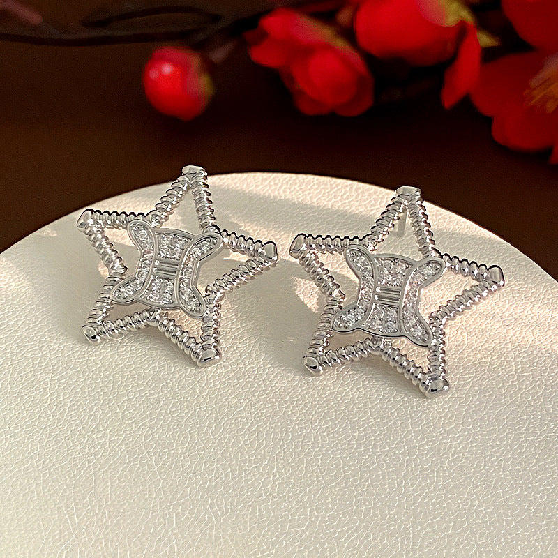 Zircon Letters Pentagram Artistic Retro Hollow Earrings