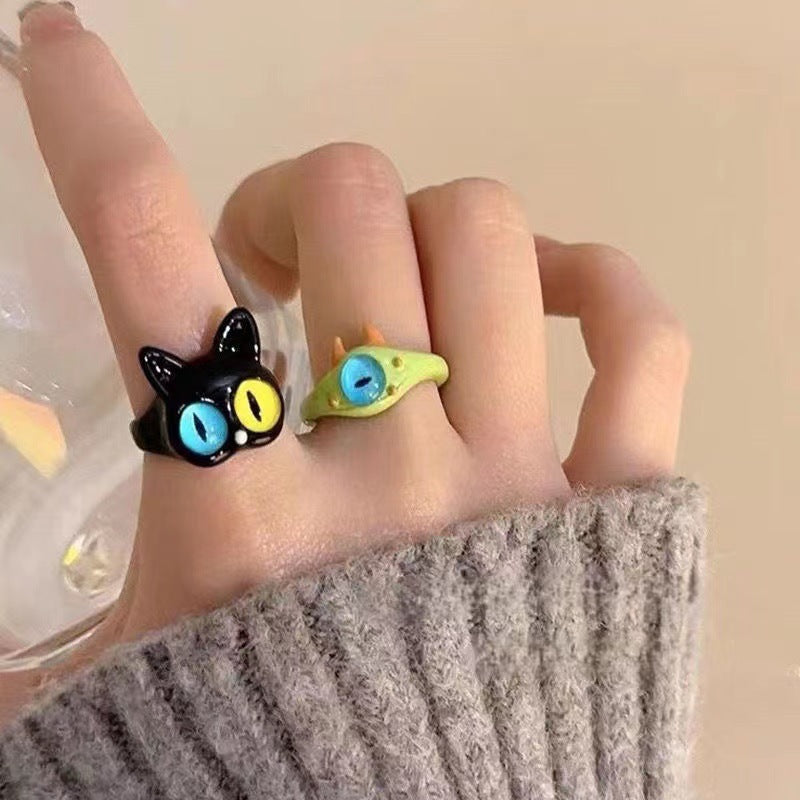 Black Cat Little Monster Big Eyes Sweet Cool Cartoon Cute Ring
