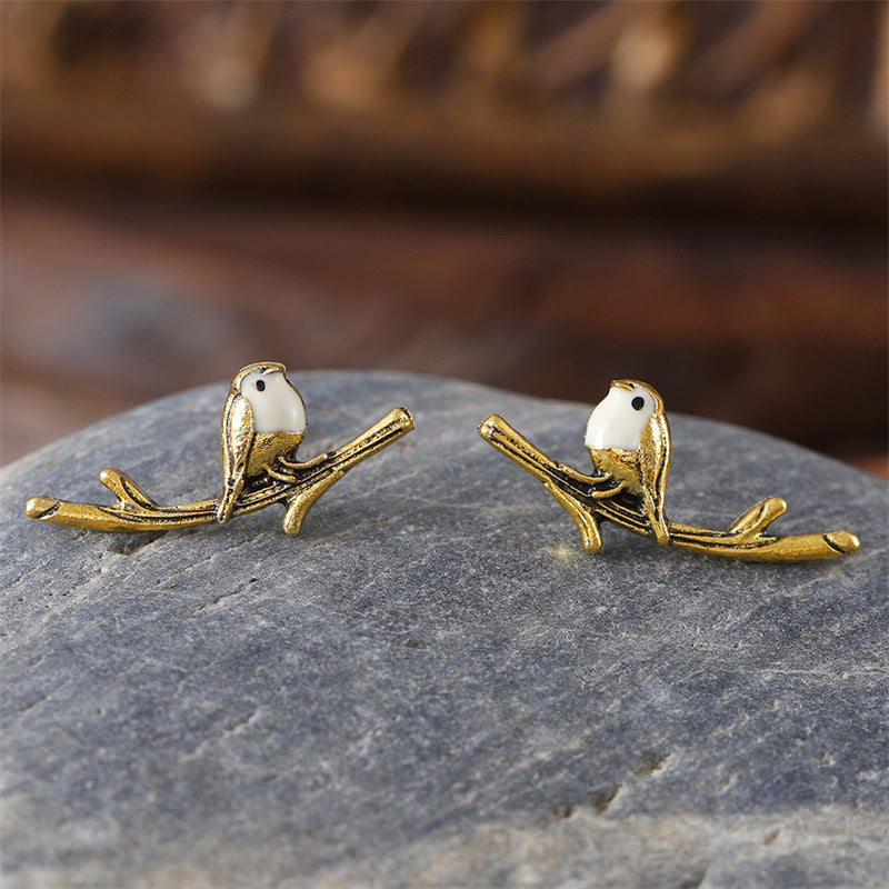 Bird Twig Minority Simple Animal Versatile Earrings