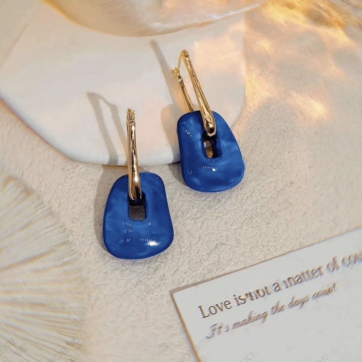 Women's Blue Square Exaggerated Cold Style Ear Clip Light Luxury Temperament Earrings