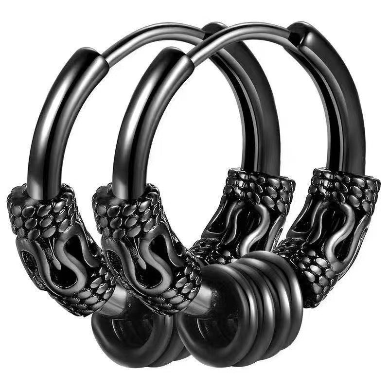 Men's Hip Hop Rock Cross Screw Vintage Dragon Earrings