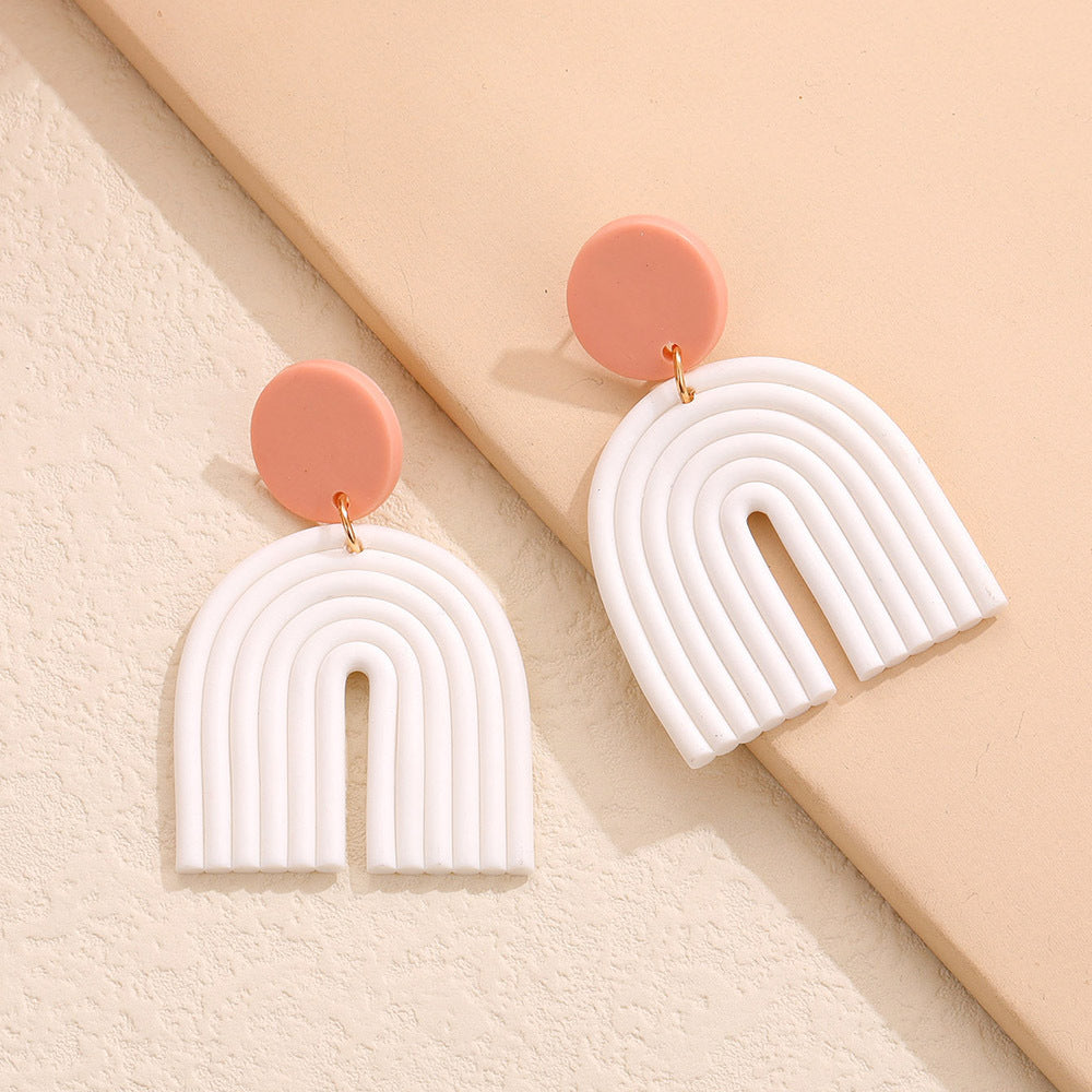 Bohemian Polymer Clay Handmade Rainbow Eardrop Stud Earrings