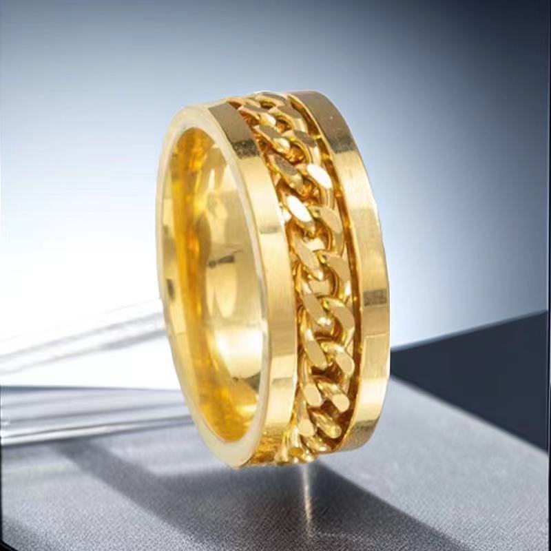 Men's Stainless Steel Chain Rotating Trendy Small Open Rings