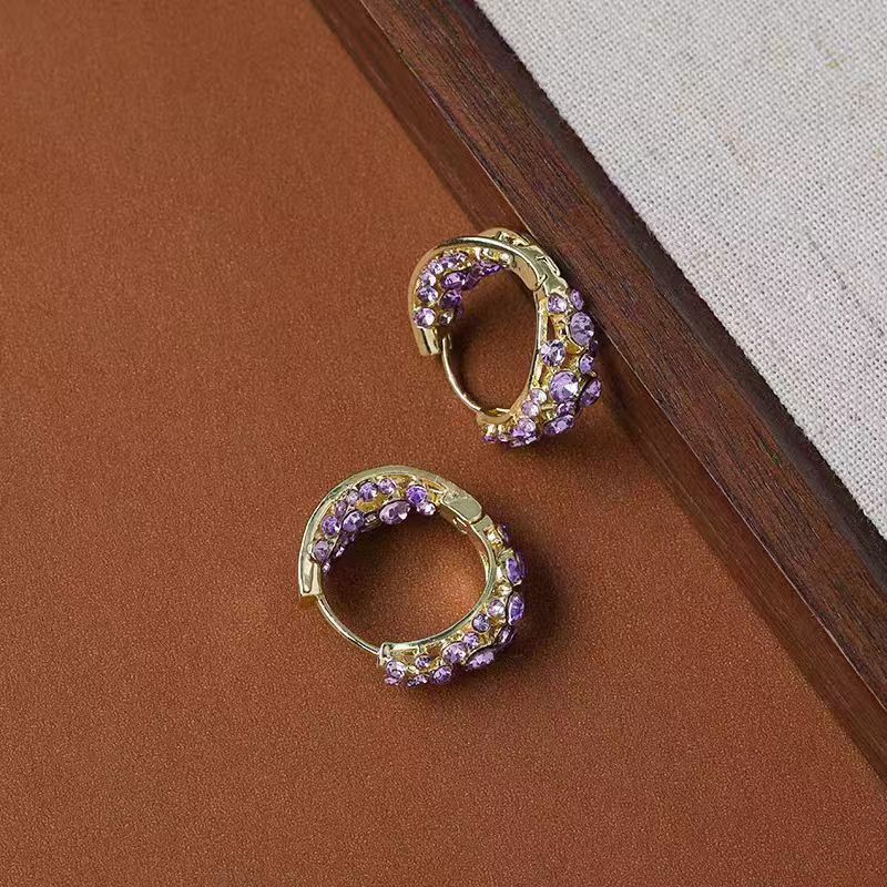 Fashion Exquisite Refined Grace Purple Full Diamond Ear Sterling Rings