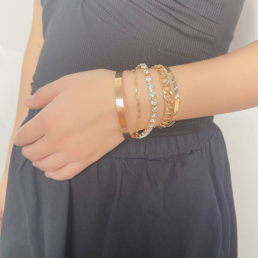 Personality Geometry Rhinestone Suit Retro Simple Copper Handmade Claw Bracelets