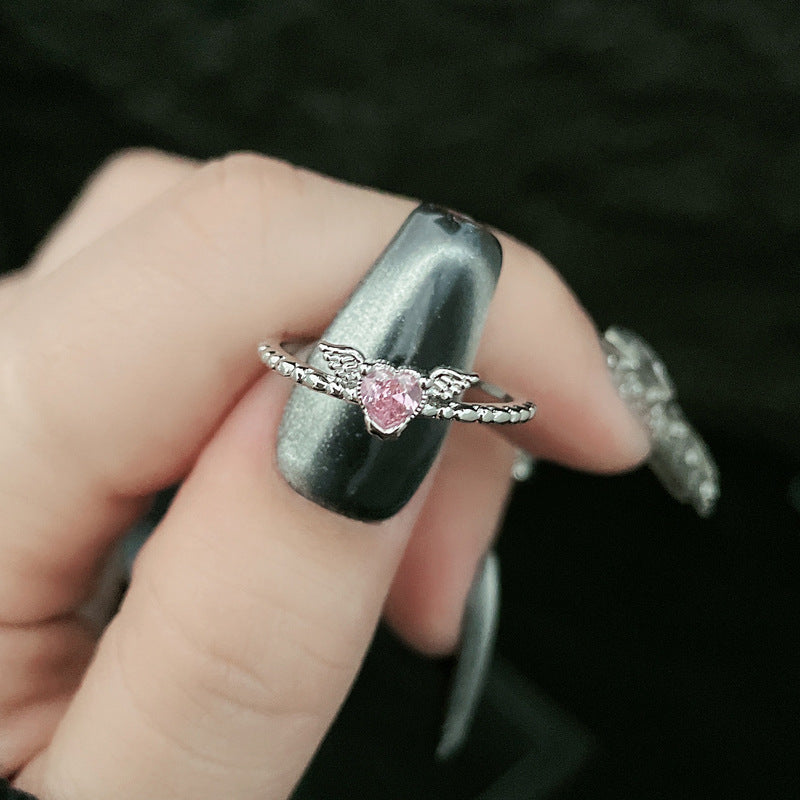 Pink Diamond Butterfly Irregular Simple Stylish Opening Female Adjustable Rings