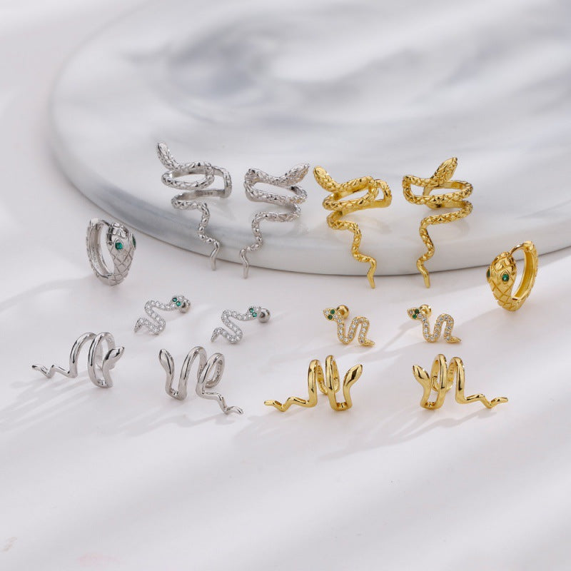 Snake-shaped Ear Clip Neutral Personality Bone Flexible Winding Simulated Snakes Earrings