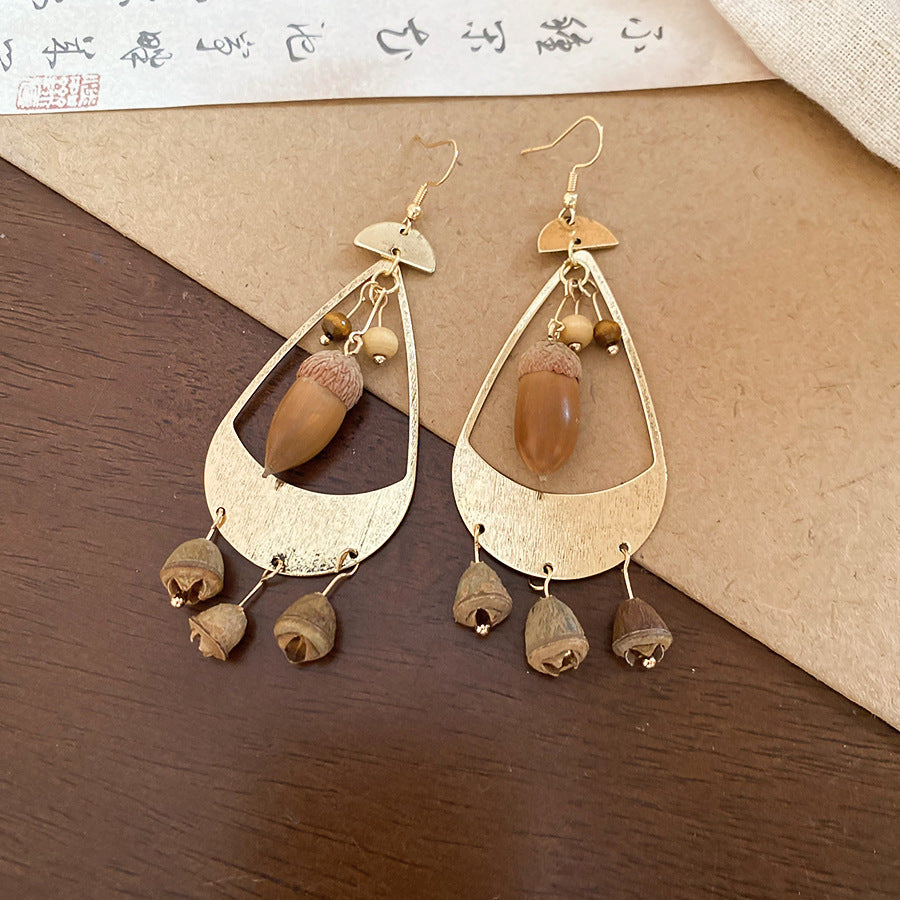 Chinese Style Coffee Color Wooden Bead Light Luxury High-grade Mori Rings