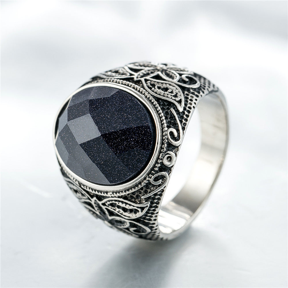 Personality Vintage Engraving Gem Titanium Steel Rings