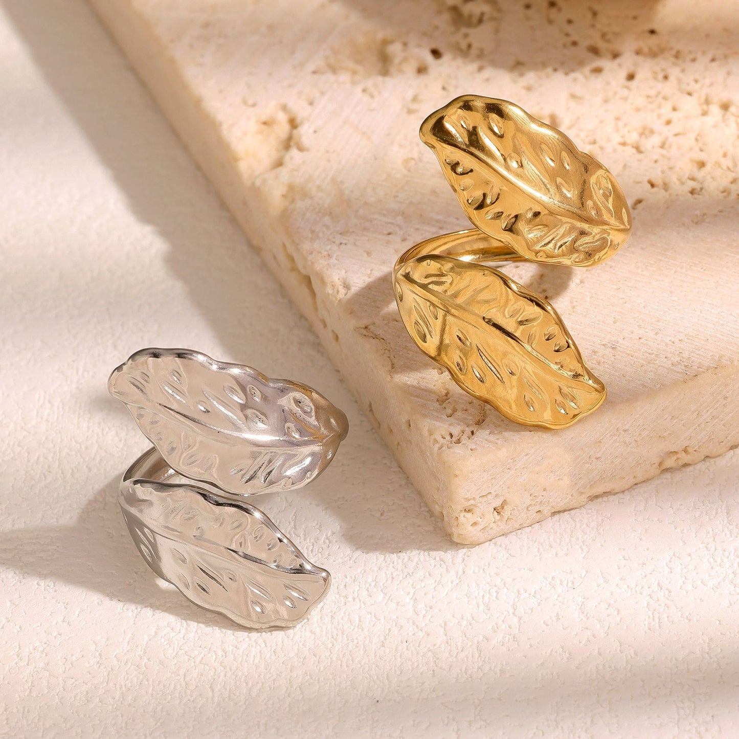 Stainless Steel Leaves Female Colorfast High-grade Light Luxury Open Adjustable Ring