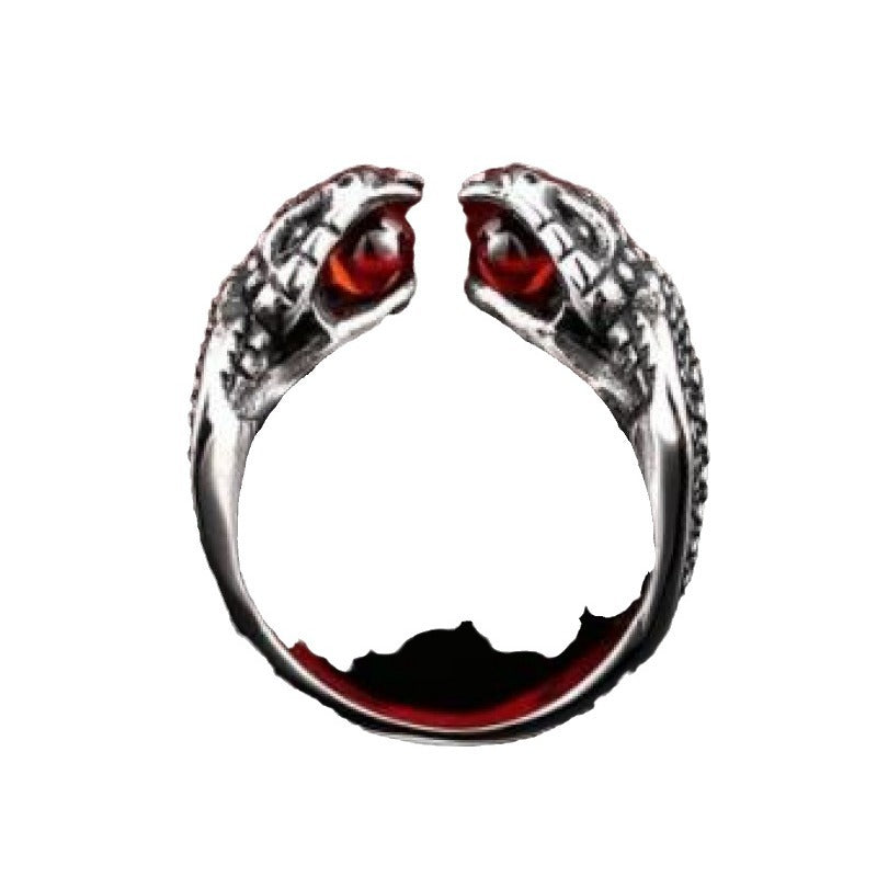 Men's Steel Warrior Retro Stainless Inlaid Zircon Opening Double-headed Ring