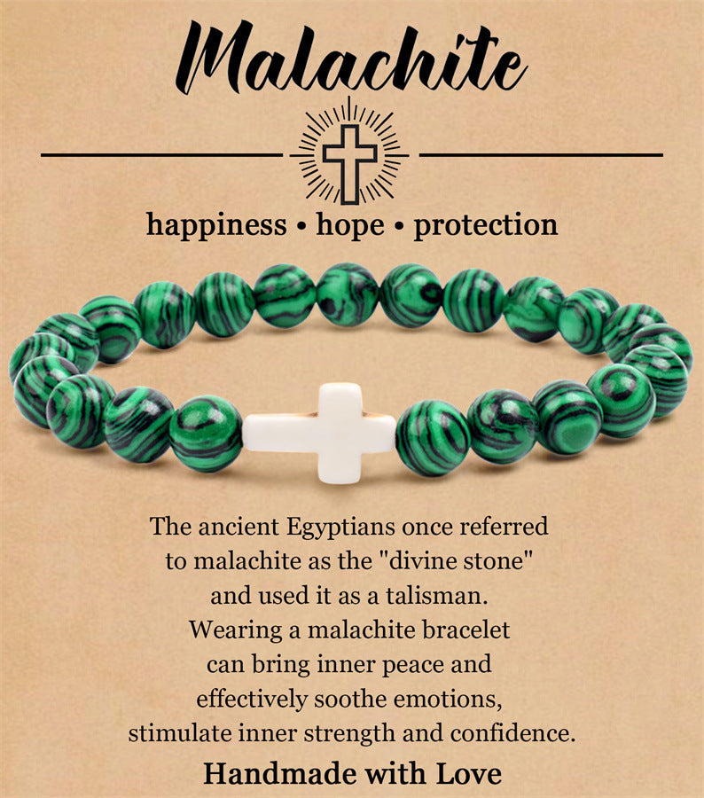 Women's & Men's Pink Zebra Tiger Eye Cross Malachite Elastic Bracelets