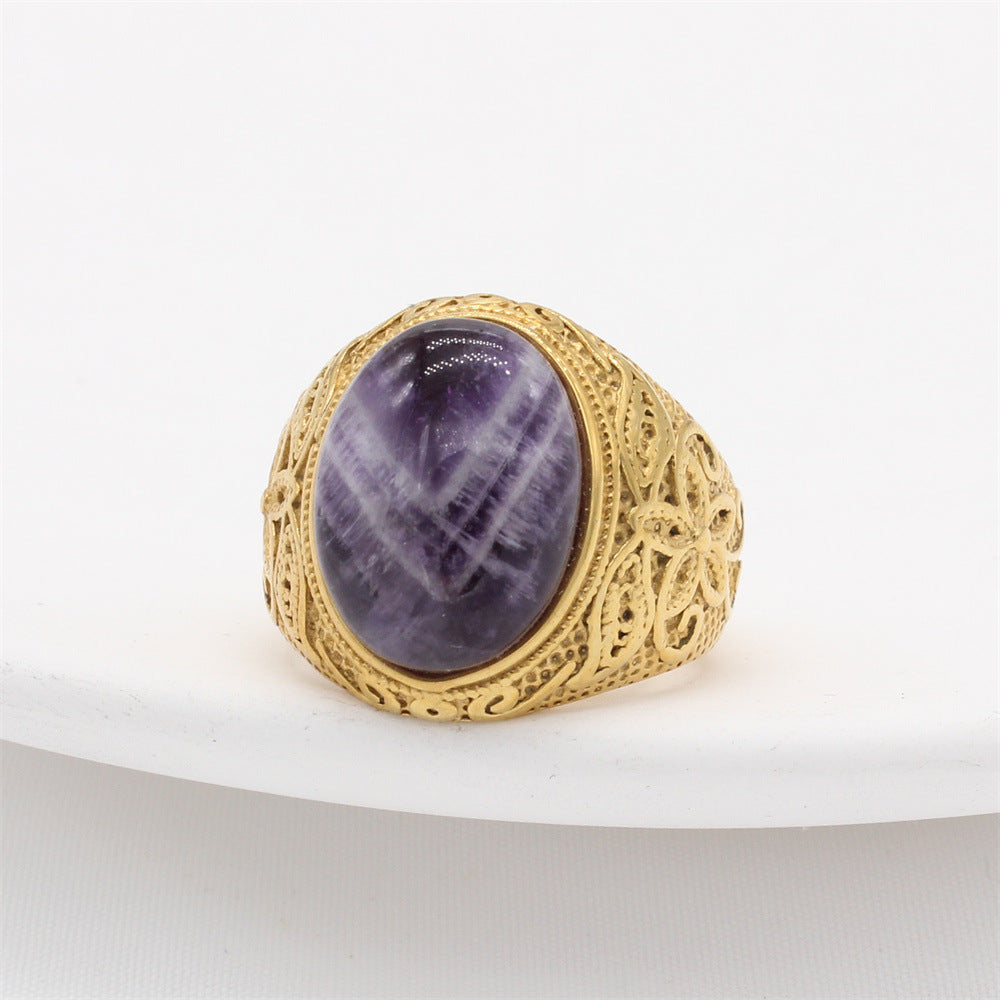 Personality Vintage Engraving Gem Titanium Steel Rings