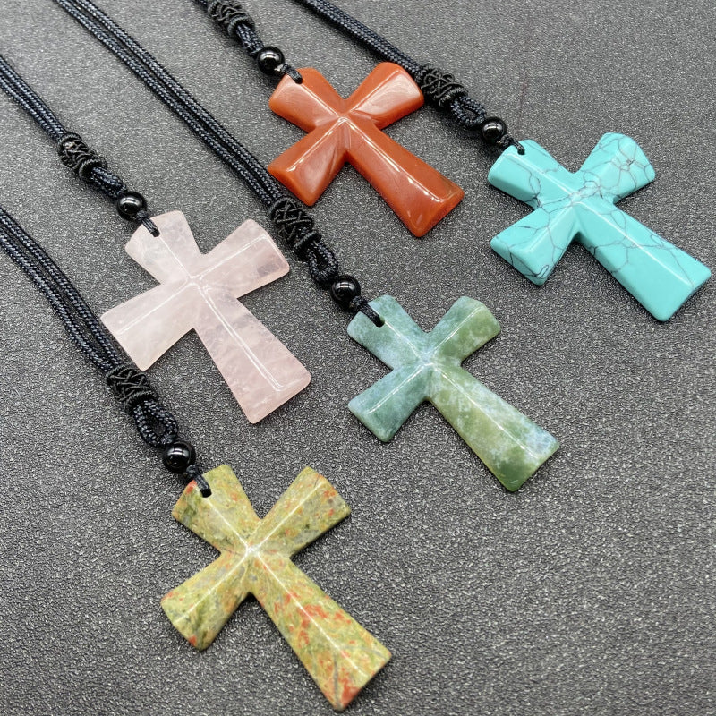 Stone Christmas Gift Agate Woven Cross Sweater Pendants