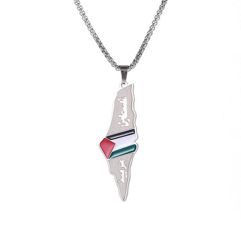 Stainless Steel Israel Palestine Flag Map Necklace