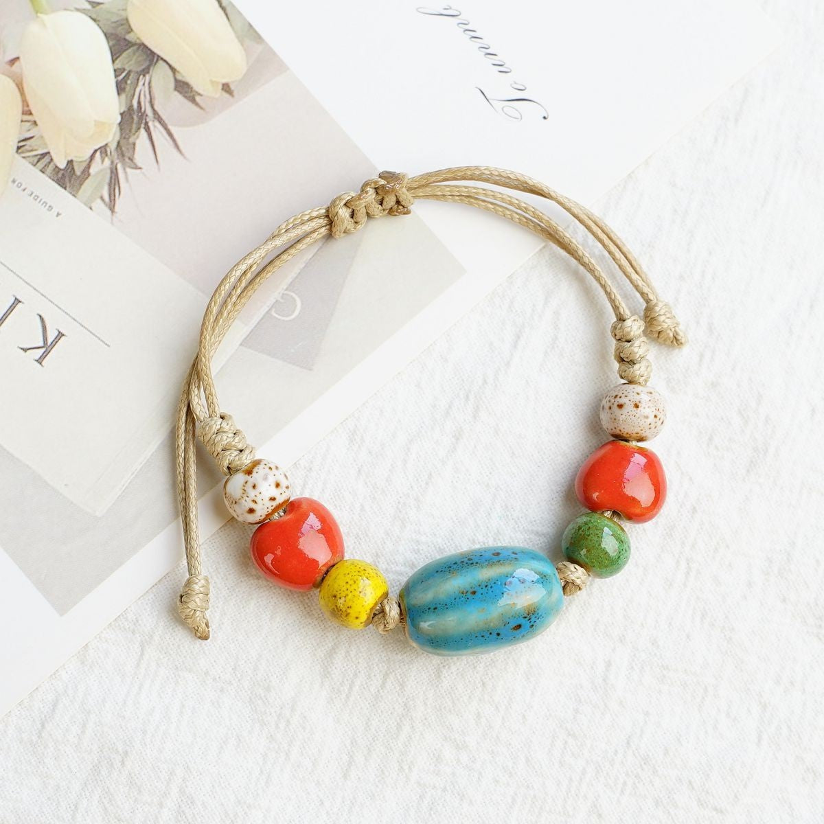 Style Ceramic Chinese Woven Beads Girlfriends Mori Carrying Strap Bracelet