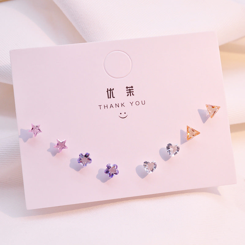 Resin Mixed Zircon Heart-shaped Triangle Pentagram Female Earrings