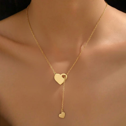 Stainless Steel Double Heart Ladies Clavicle Necklaces
