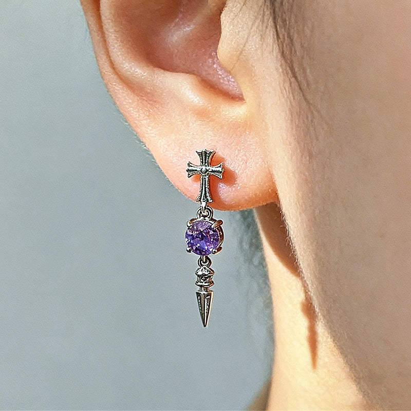 Cross Pestle Iris Series Ear Bone Flash Zircon Sharp Cone Stud Earrings
