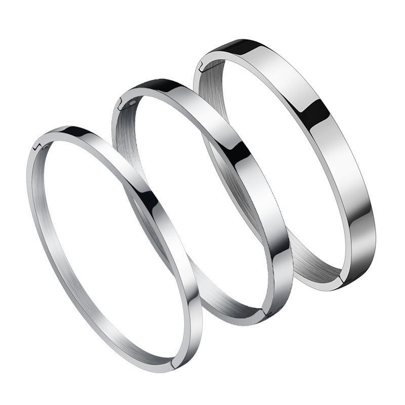 Women's & Men's Glossy Titanium Steel Couples Openings Stainless Simple Bracelets