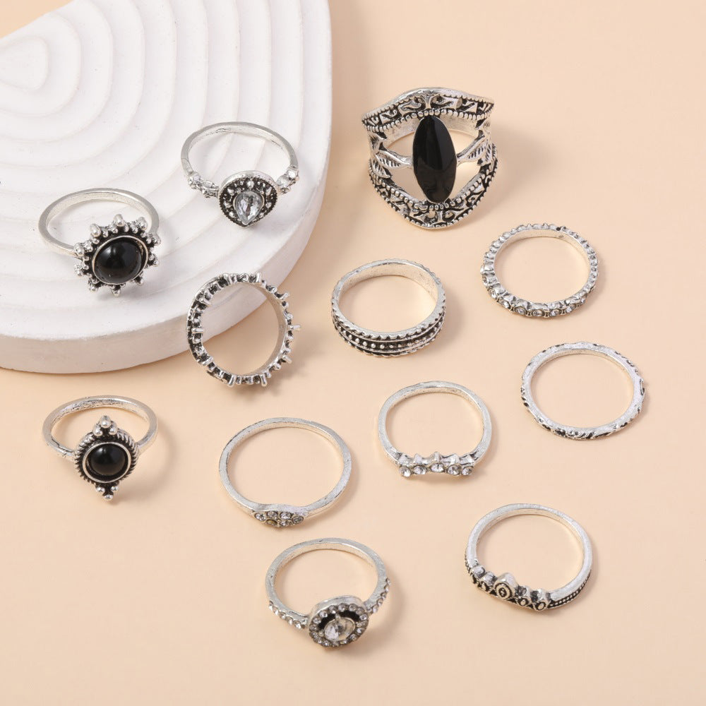 Distressed Spot Drill Black Onyx Pieces Ring