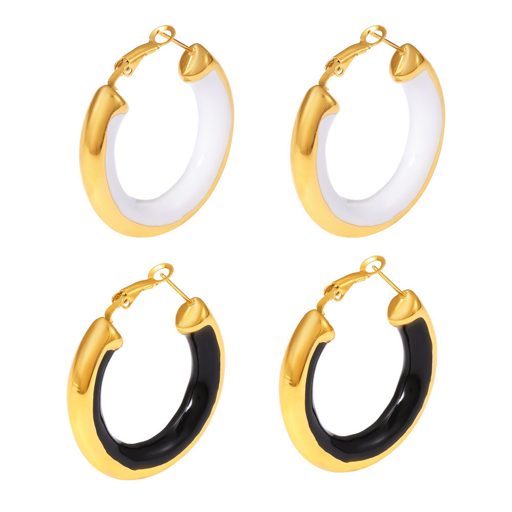 Circle Dripping Exaggerated Stainless Steel Gold-plated Earrings