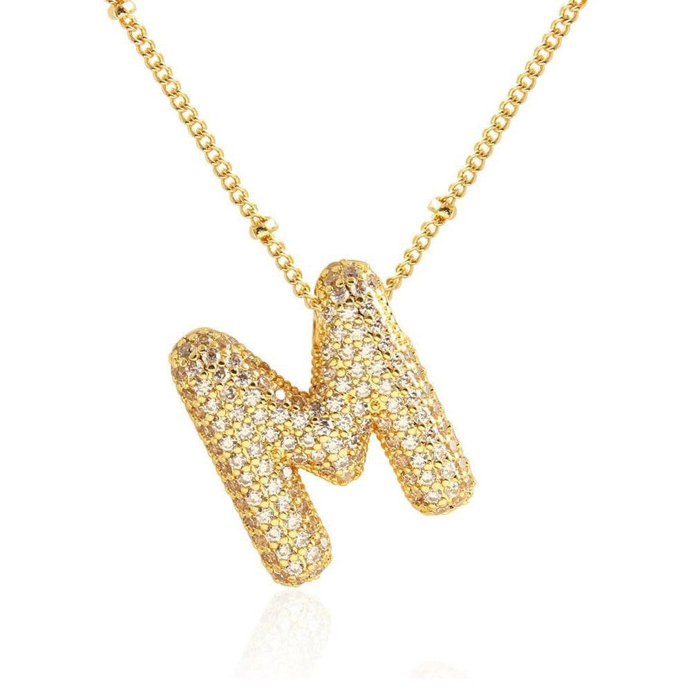 Women's Inlaid Zircon Full Diamond Bubble Letter Pendants