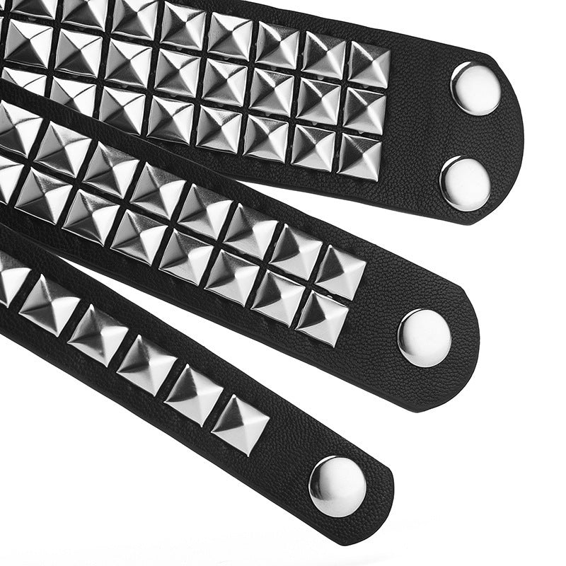 Men's Square Bead Rivet Wrist Strap Personality Retro Punk Leather Bracelets