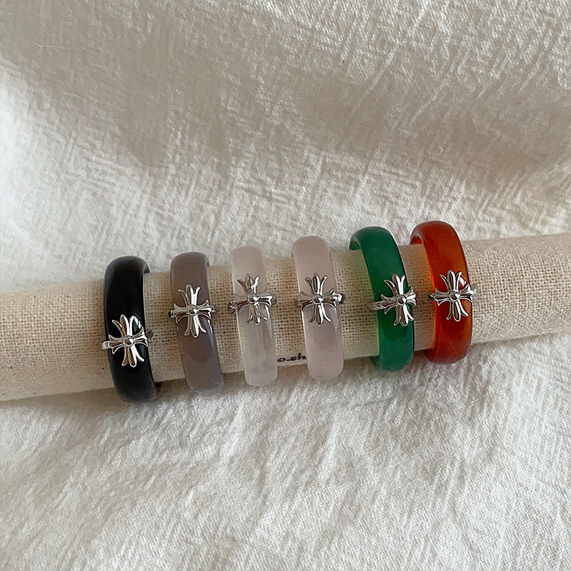 Women's Cross Natural Stone Simple High Sense Mild Luxury Retro Ring