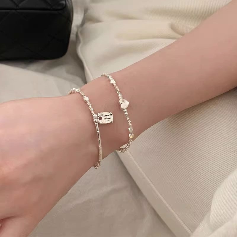 Love Heart Square Plate Bamboo Casual Bracelets