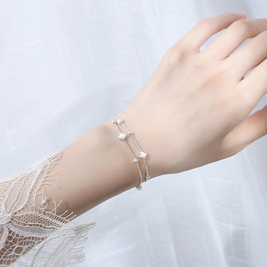 Women's Sterling Sier Clover Sliver Beads Korean Bracelets
