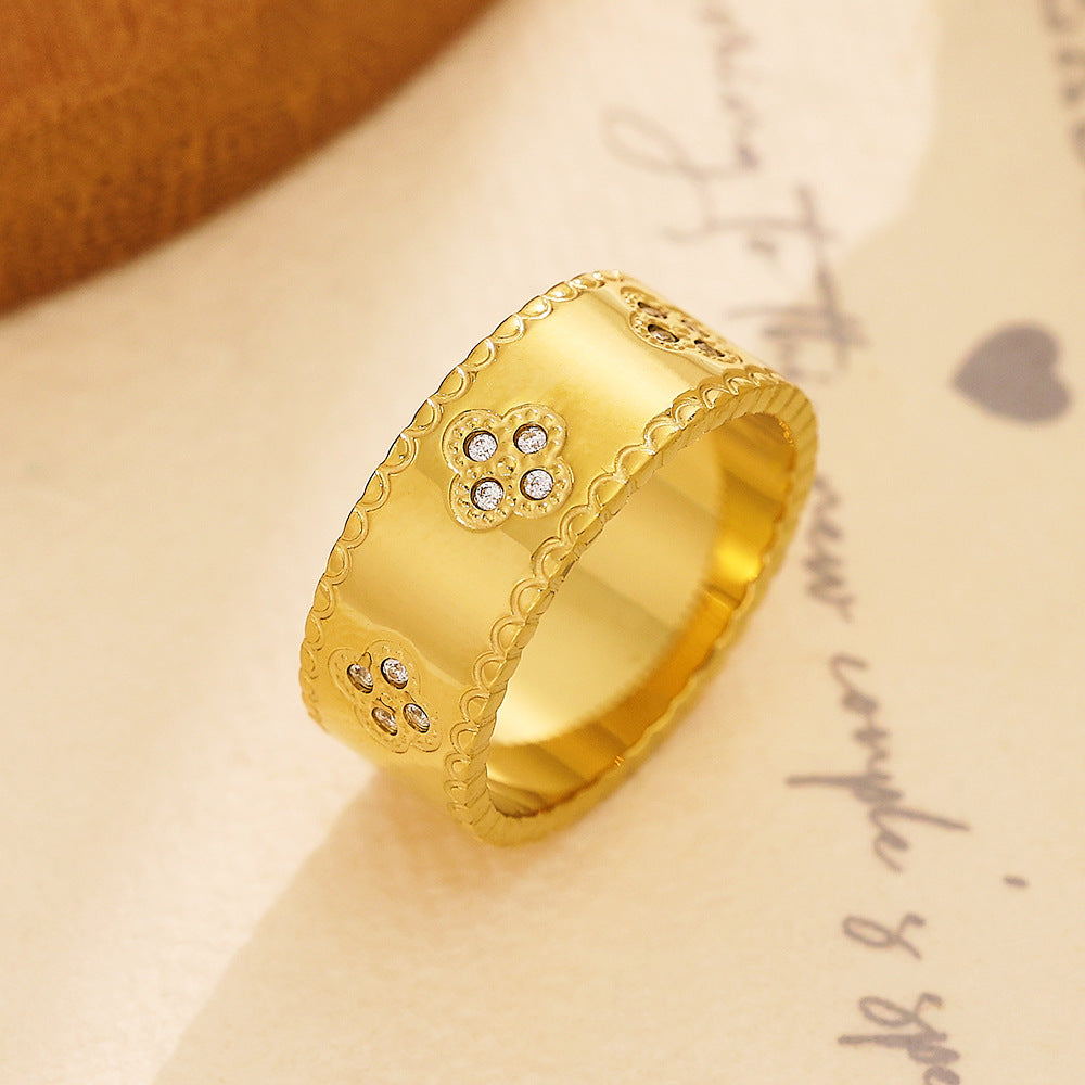 Simple Gold-plated Diamond Gold Retro Love Rings