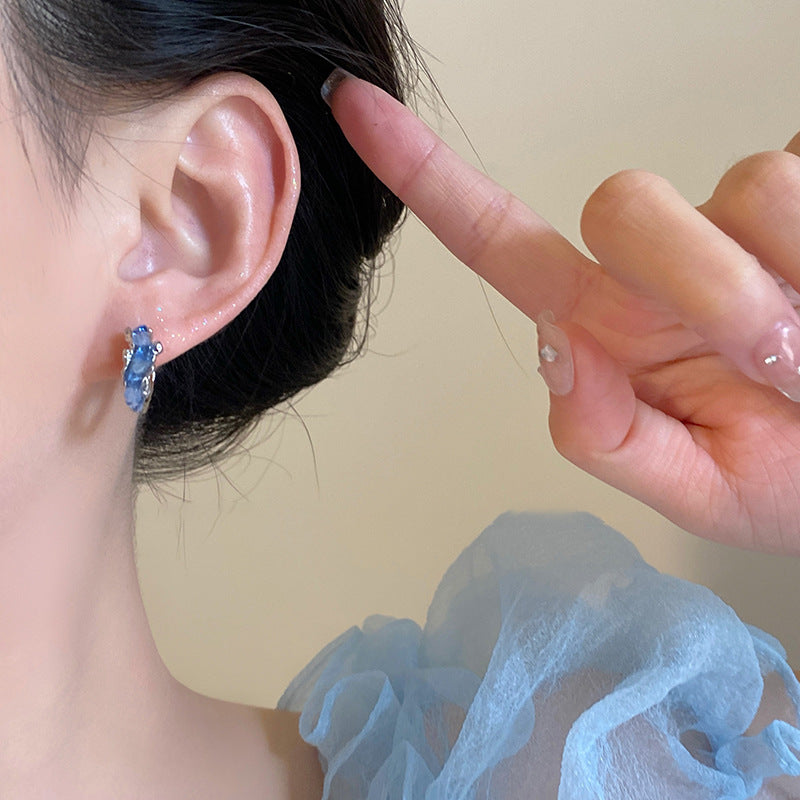 Women's Light Luxury Minority Blue Crystal For Trendy Fresh Stud Earrings