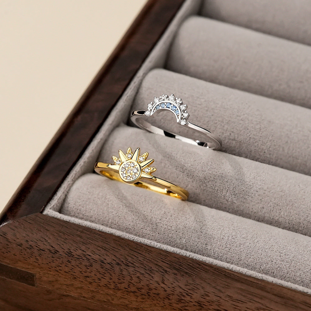 Sterling Sier Small Diamond Sun Moon Rings