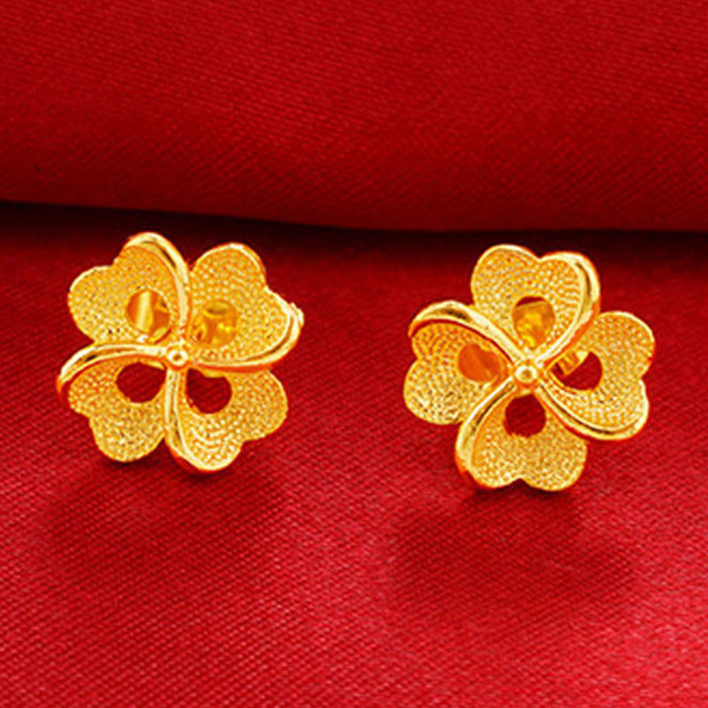 Brass Gold-plated Fancy Vietnam Placer Gold Rose Flower Hollow Fashion Stud Earrings
