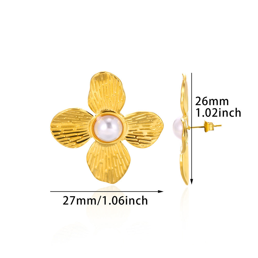 Wind Fashion Imitation Pearl Gold Stainless Steel Female Earrings