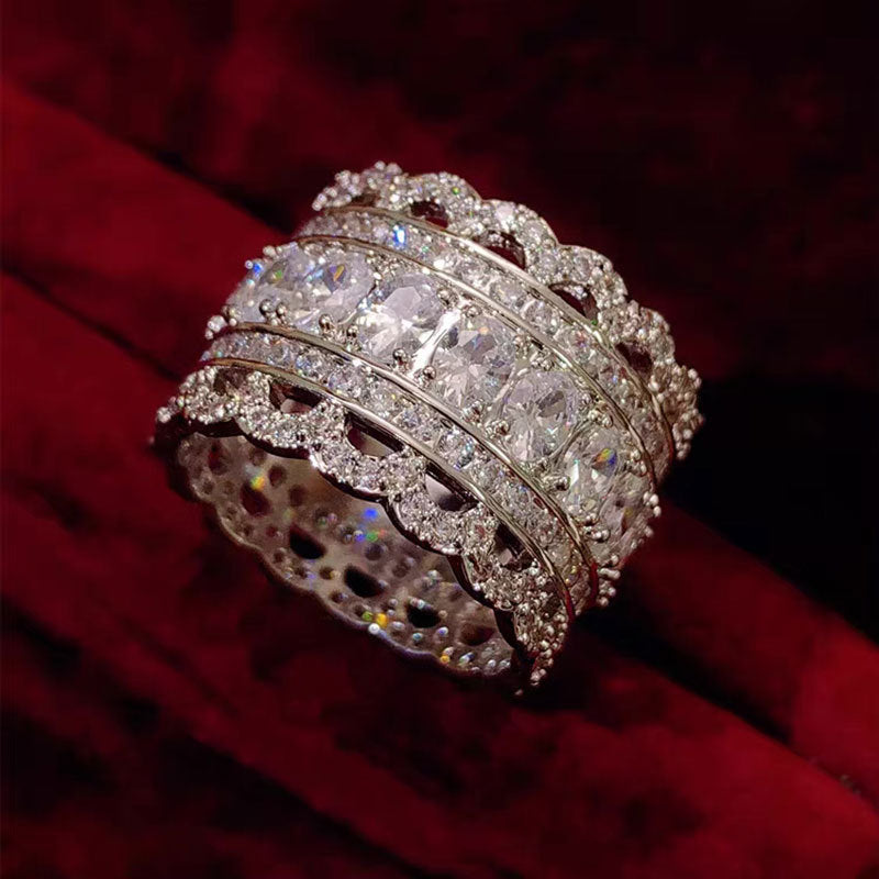 Diamond Micro Inlaid Zircon Lace Hollow Female High-grade Cold Rings