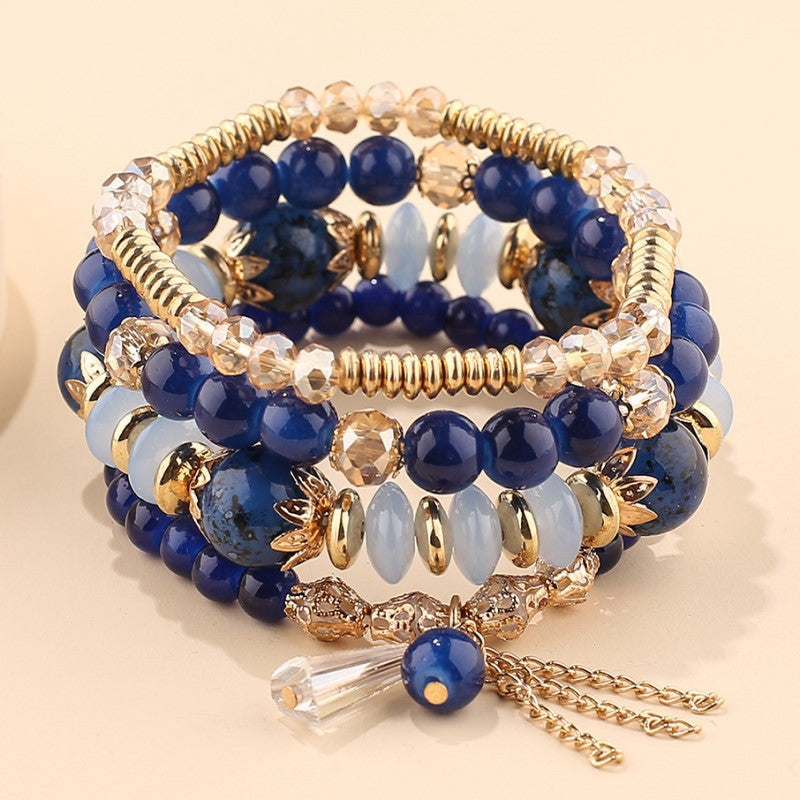 Women's Bohemian Jewelry Suit Crystal Tassel Beaded Bracelets