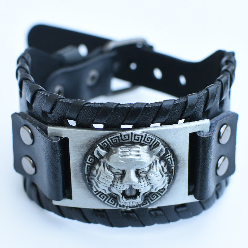 Men's Retro Viking Totem Leather Wolf Head Bear Claw Gossip Lucky Bracelet