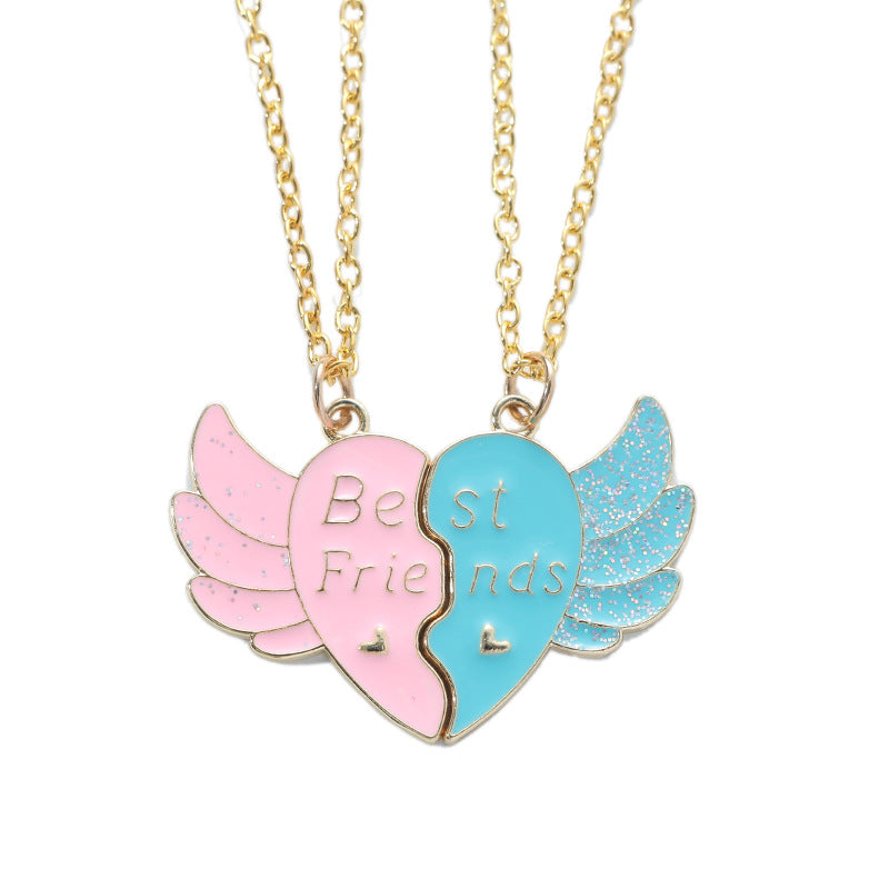 Slouchy Letter Good Friend Heart-shaped Wings Necklaces