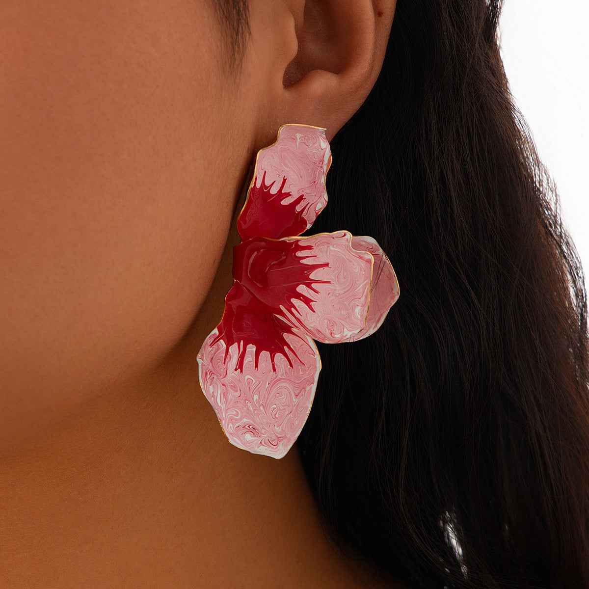 Pink Dripping Oil Petal Ear Accessory Earrings