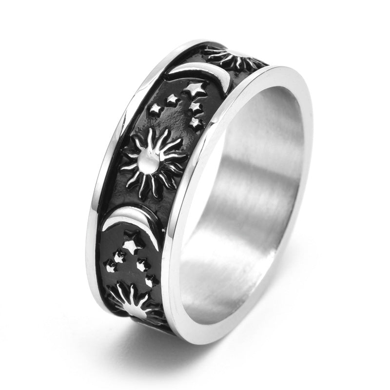 Women's & Men's Bohemian Style Sun Moon Star Titanium Rings