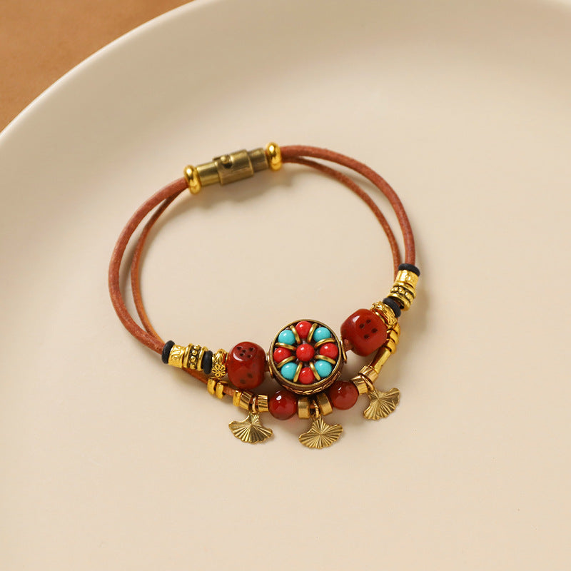 Nepal Vintage Cowhide Beaded Tibetan Ethnic Bracelet