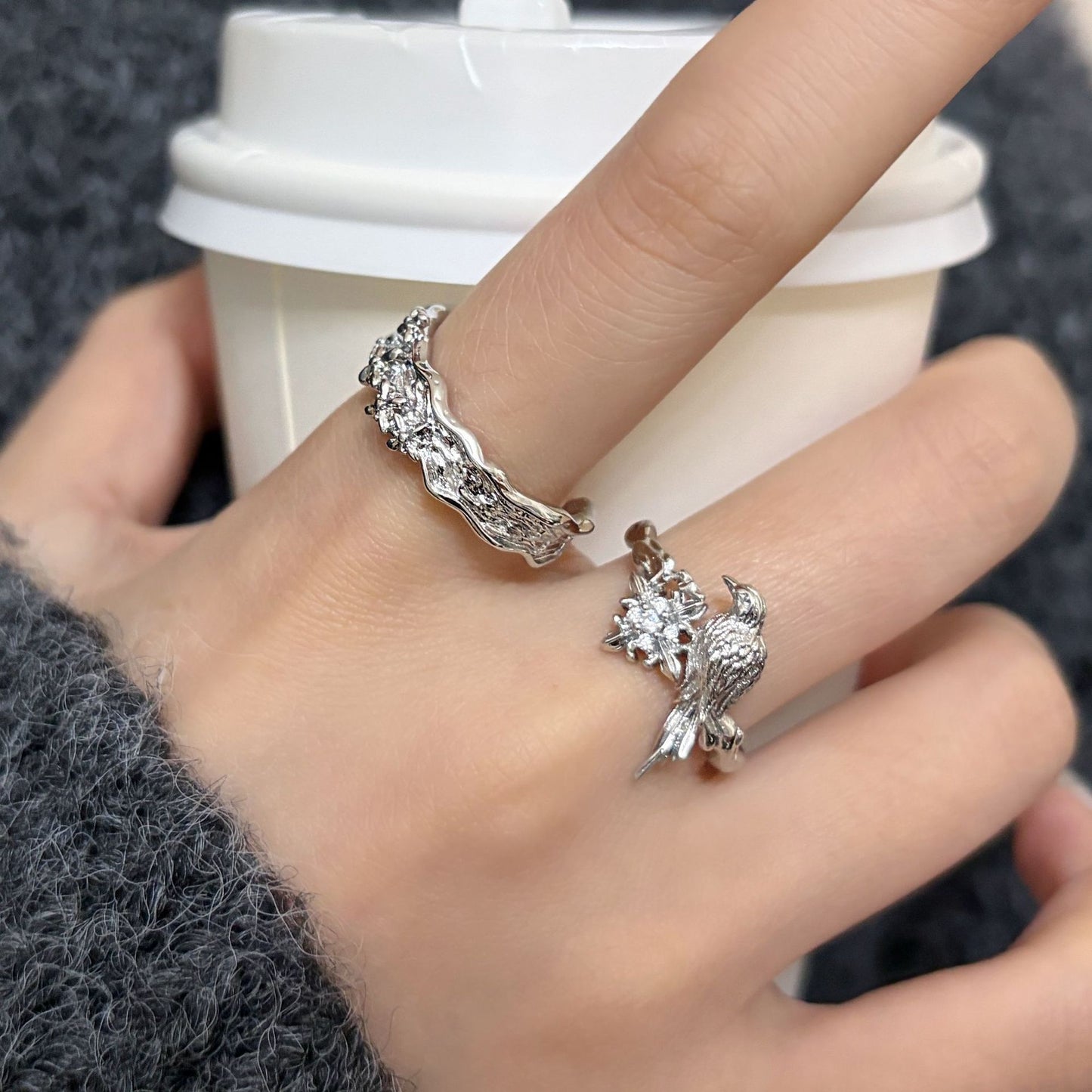 Crow Female Versatile Advanced Irregular Light Luxury Minority Opening Ring