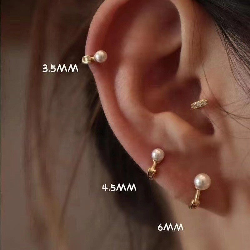 Super Mini Ear Nail Before Sleep Pearl Little Circle Extreme Stud Earrings