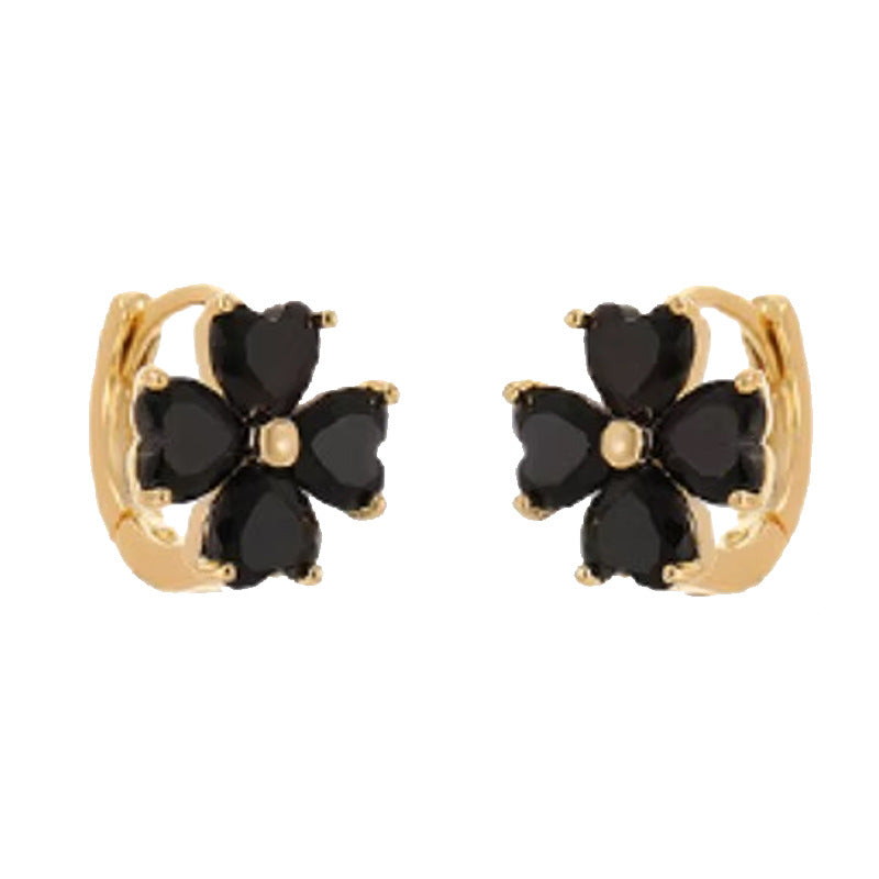 Temperament Black Four-leaf Flower Light Luxury High-grade Earrings