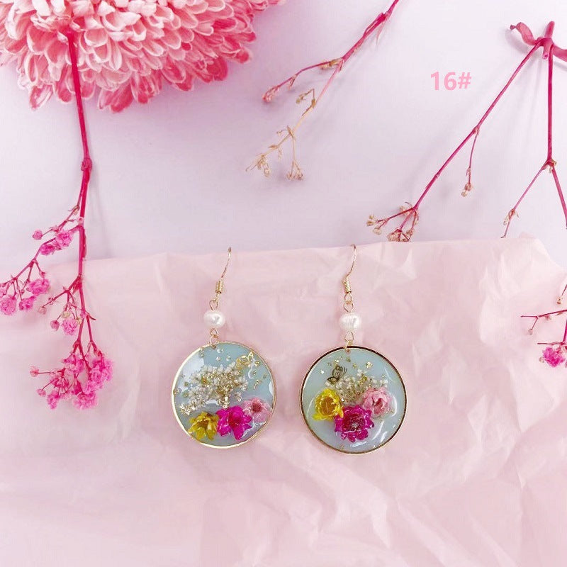 Women's Dried Flower Fresh Real Gold Foil Stud Earrings